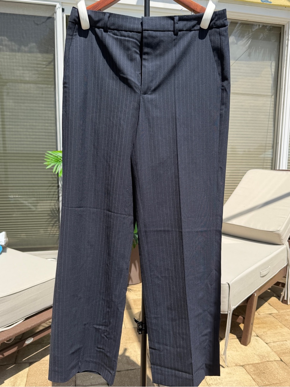 Séfr Flavio Pinstripe Trousers 32/32 M Navy Virgin Wool Blend NWT Dress Pants - Picture 16 of 16